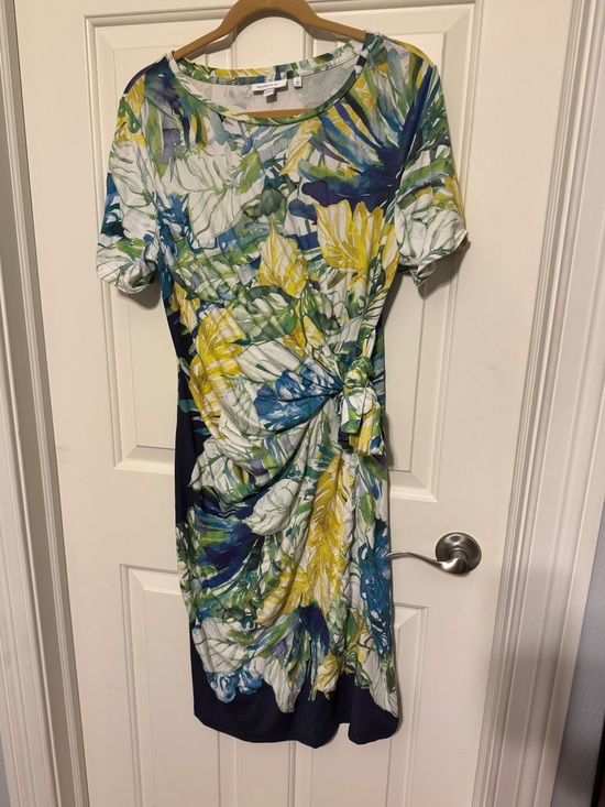 Chico's Dresses & Skirts - Chico's Twist-Front Tropical Floral Dress - Blue Yellow Midi Sz 1 (Small)